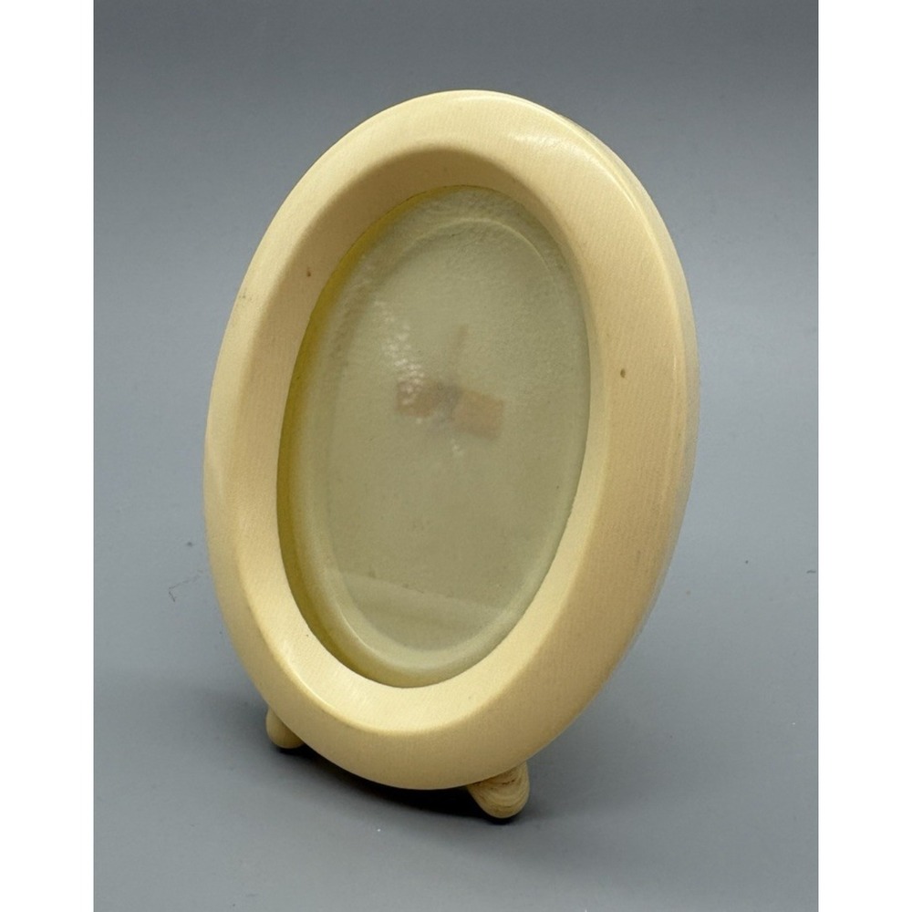 Vintage small oval french ivory celluloid picture frame easel back  with glass